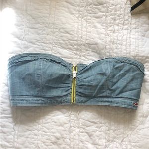 Denim/Floral zipper top